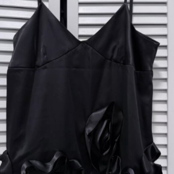 Black Satin Camisole Top with Ruffle Hem - Gothic/ Vintage Aesthetic Style CDG - Picture 5 of 8